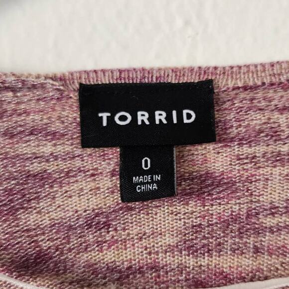 Torrid Space Dye Cardigan Drape Front Sweater in Oatmeal and Purple - Picture 6 of 9